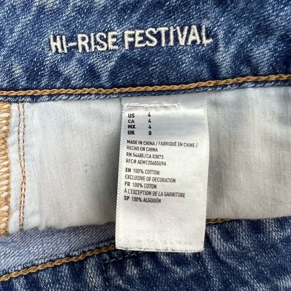 AMERICAN EAGLE Hi Rise Festival Jean Shorts Distressed Cut Off Medium Wash 4 - Picture 5 of 9